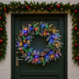Christmas Wreaths & Garlands: Christabelle 76cm Christmas Wreath Snowy Stamford Spruce with LED Lights Front Door Decoration Ornament