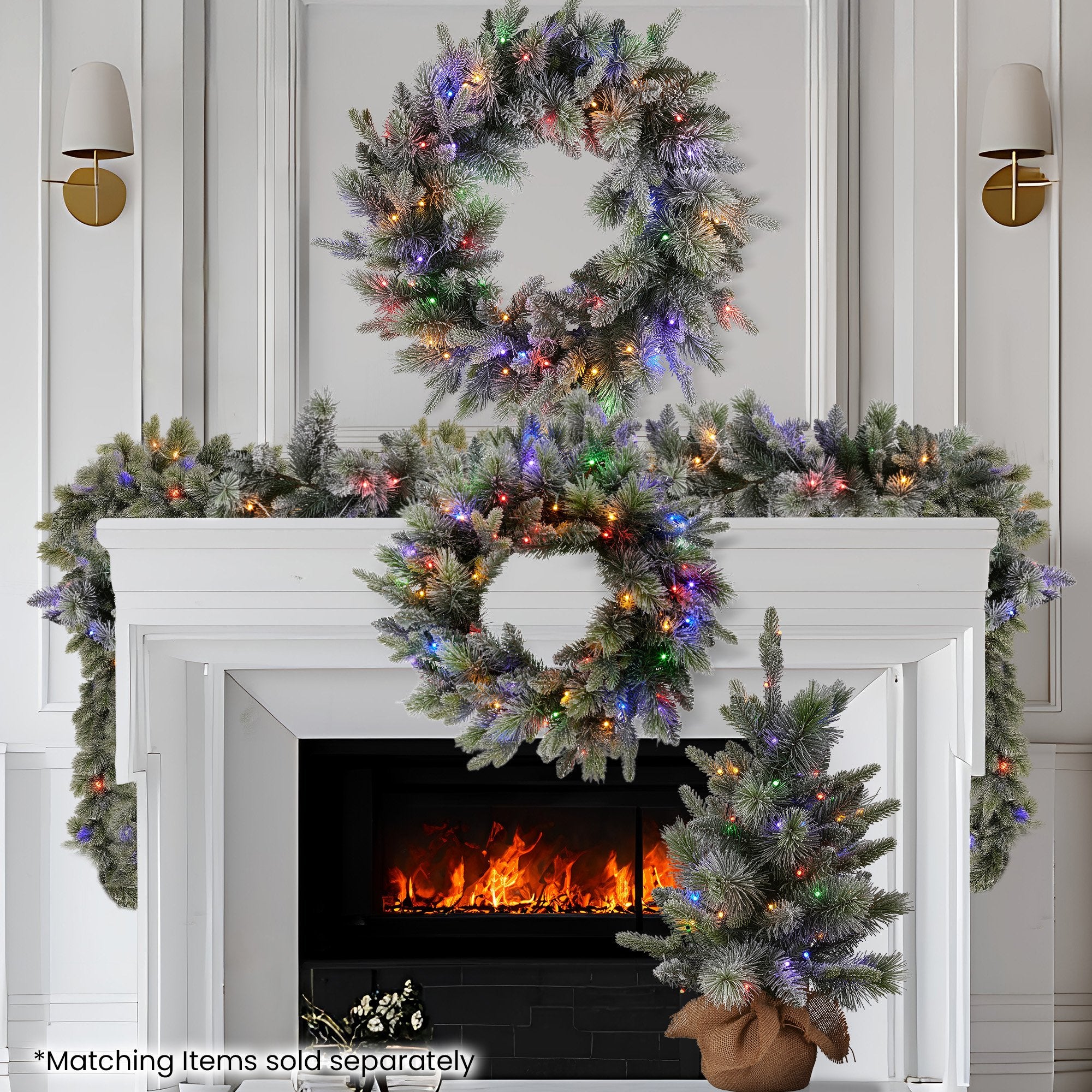 Christabelle 76cm Christmas Wreath Snowy Stamford Spruce with LED Lights Front Door Decoration Ornament