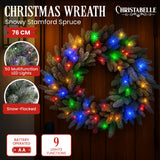 Christmas Wreaths & Garlands: Christabelle 76cm Christmas Wreath Snowy Stamford Spruce with LED Lights Front Door Decoration Ornament