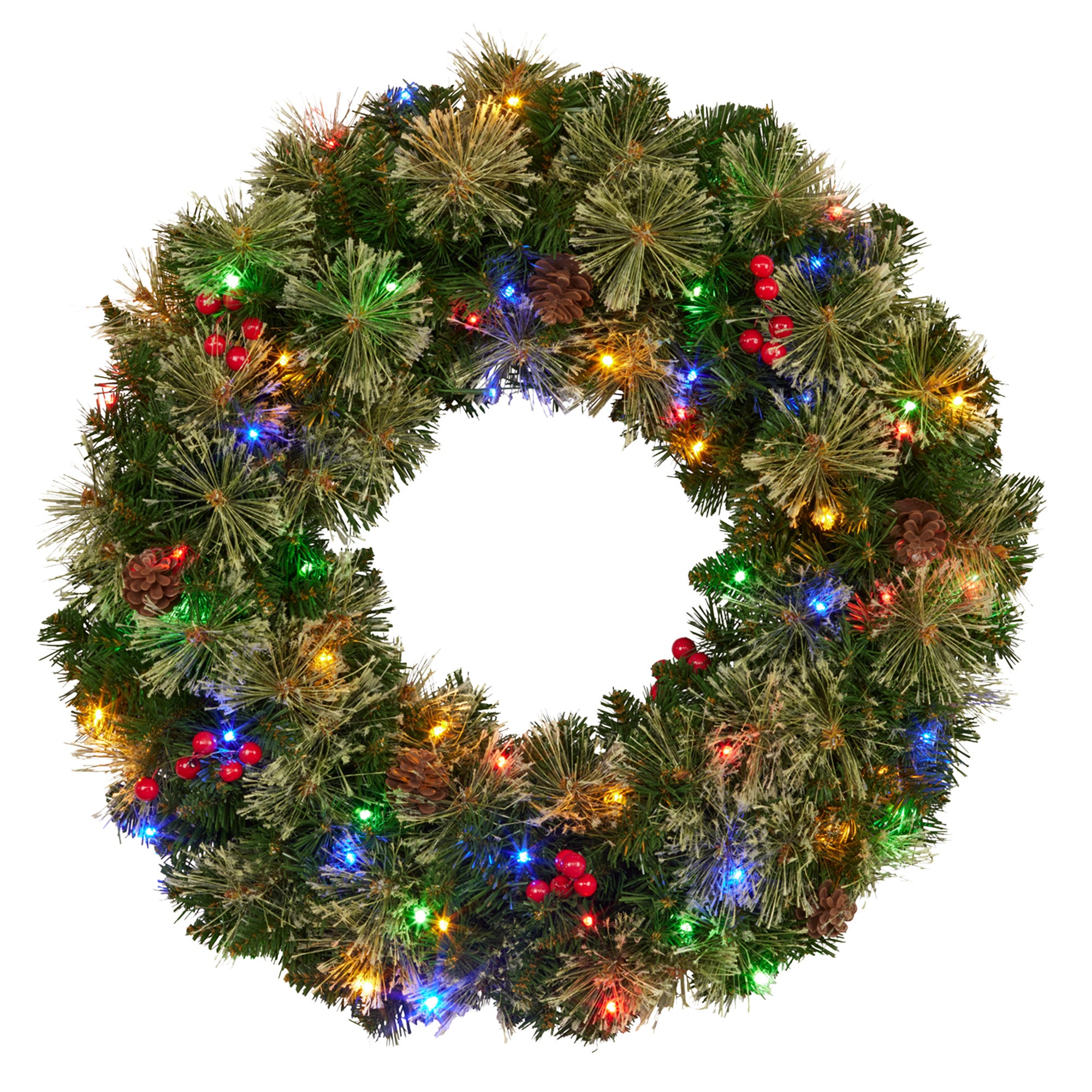 Christabelle 61cm Christmas Wreath Bristle Berry with LED Lights Front Door Decoration Ornament