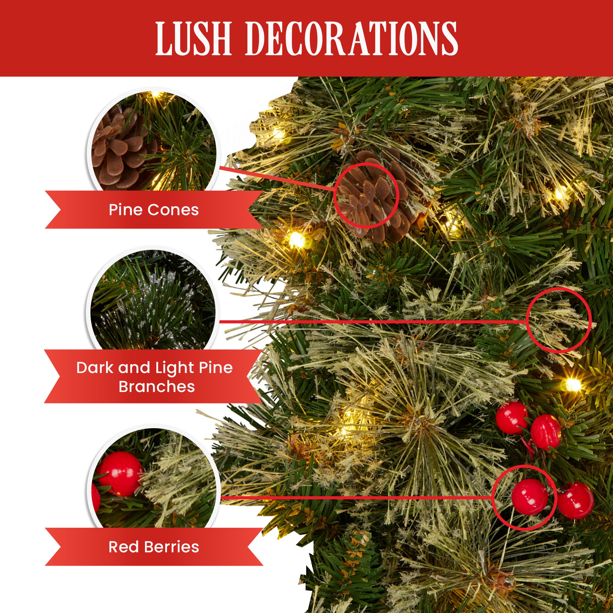 Christabelle 61cm Christmas Wreath Bristle Berry with LED Lights Front Door Decoration Ornament