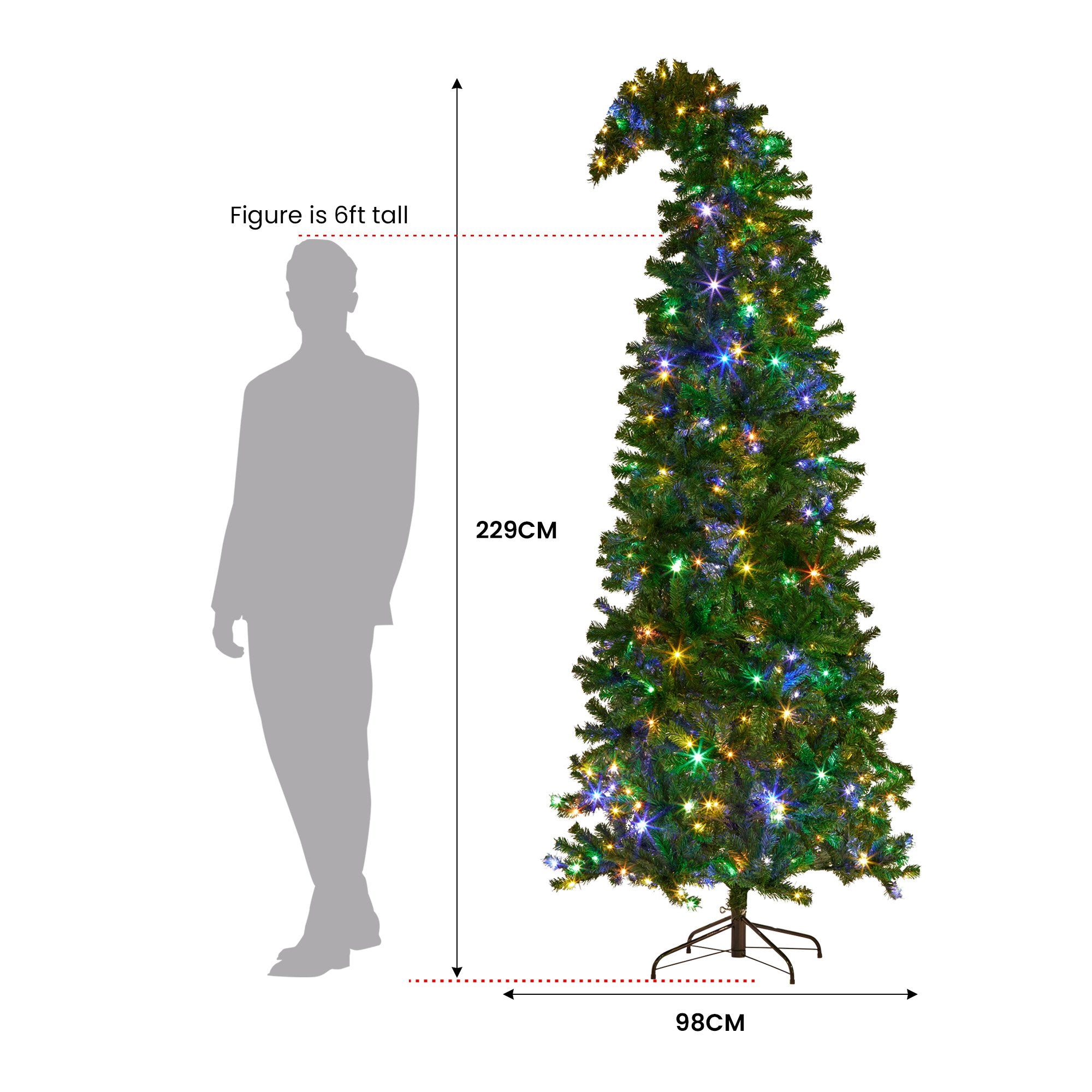 Christmas Trees: Christabelle Bad Santa 2.3m Curved Multicolour Pre-Lit Christmas Tree with 1240 Tips