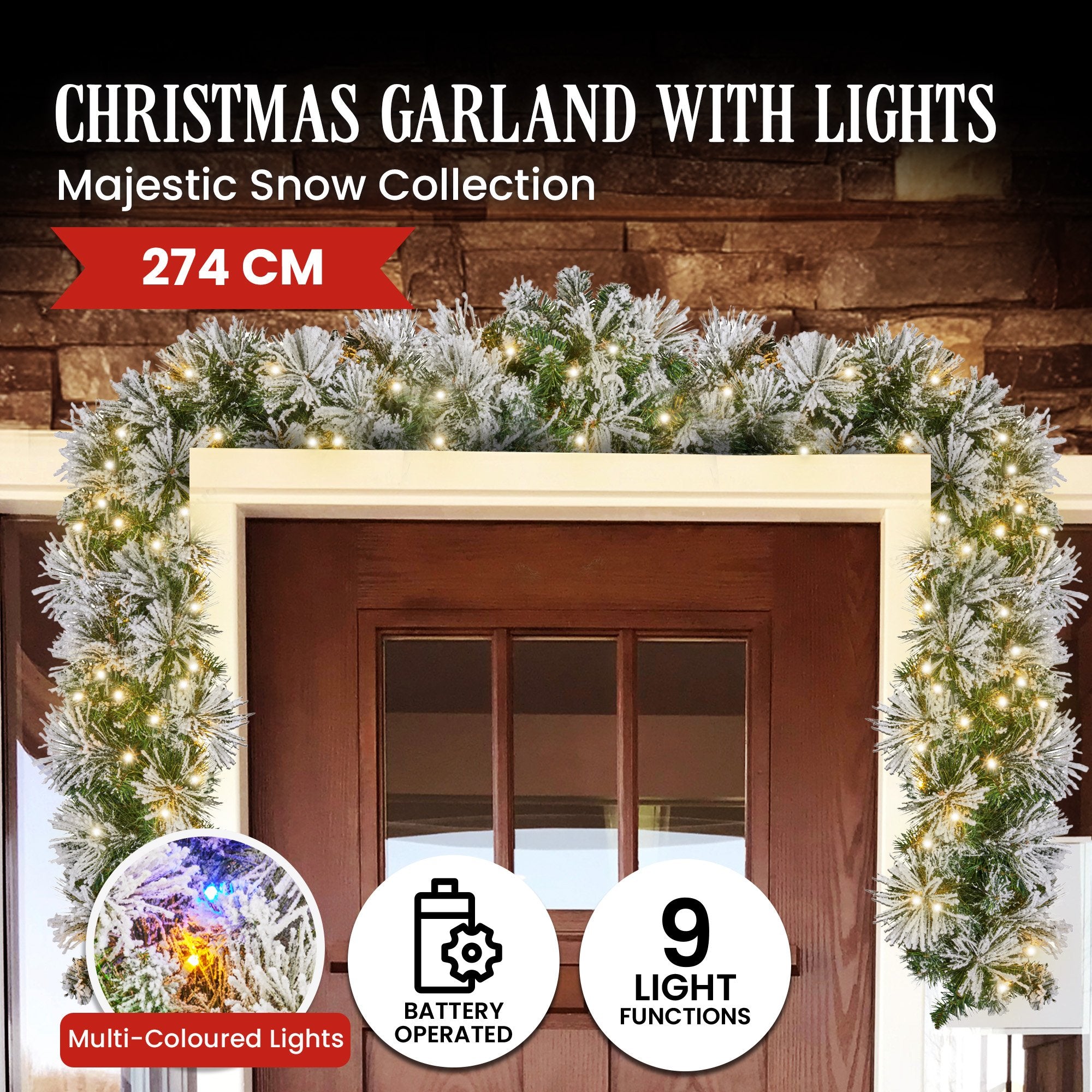 Christmas Trees: Christabelle 274cm Majestic Snow Prelit Christmas Garland