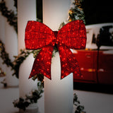 Christmas Trees: Christabelle Christmas Display Bow 91cm with LED and Twinkle Lights 5 Functions Christmas Festive Decorations Display Big Wired Bow
