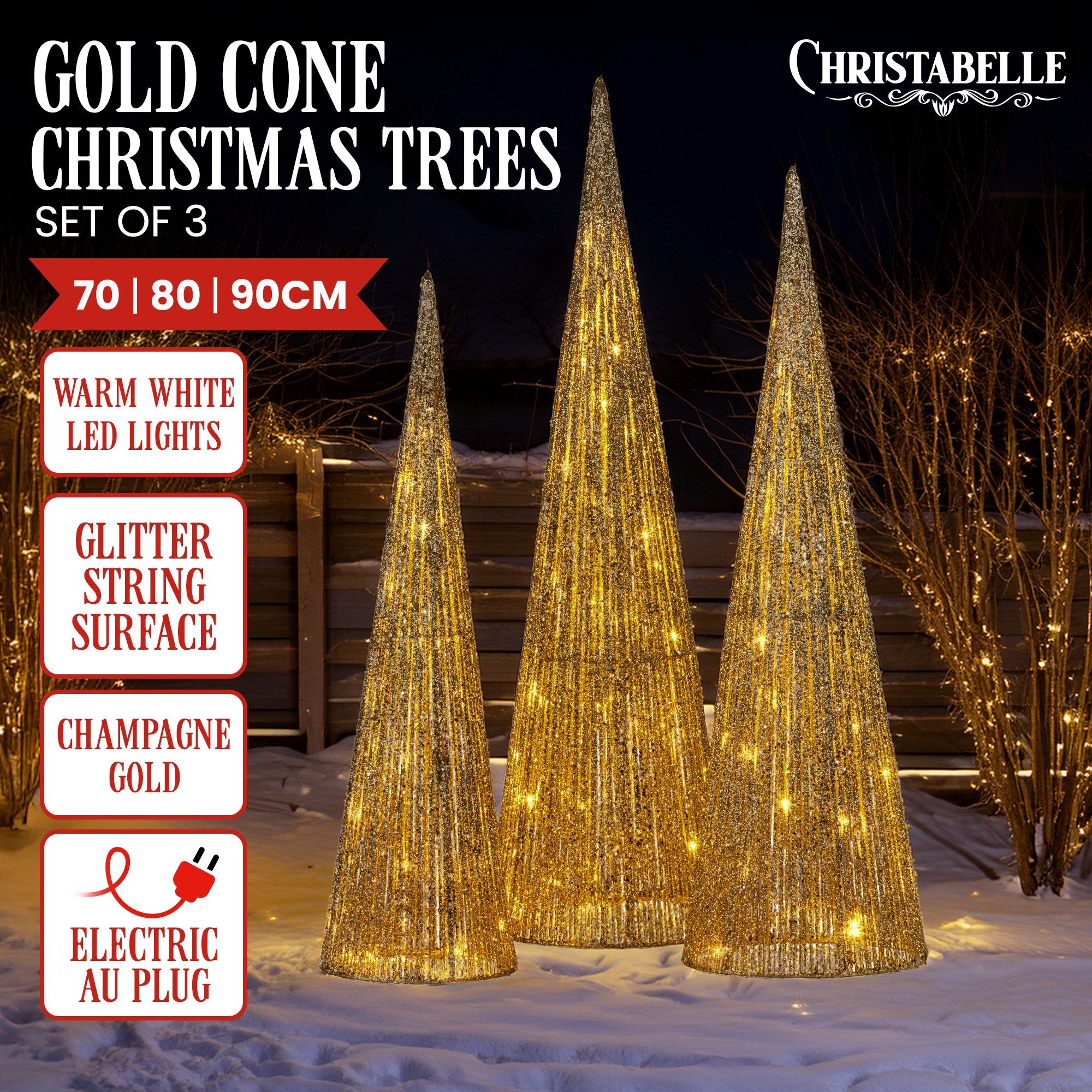 Christabelle 3pc Christmas Tree Indoor Outdoor Display Decoration LED Lights Front Yard Lawn Statue Ornament