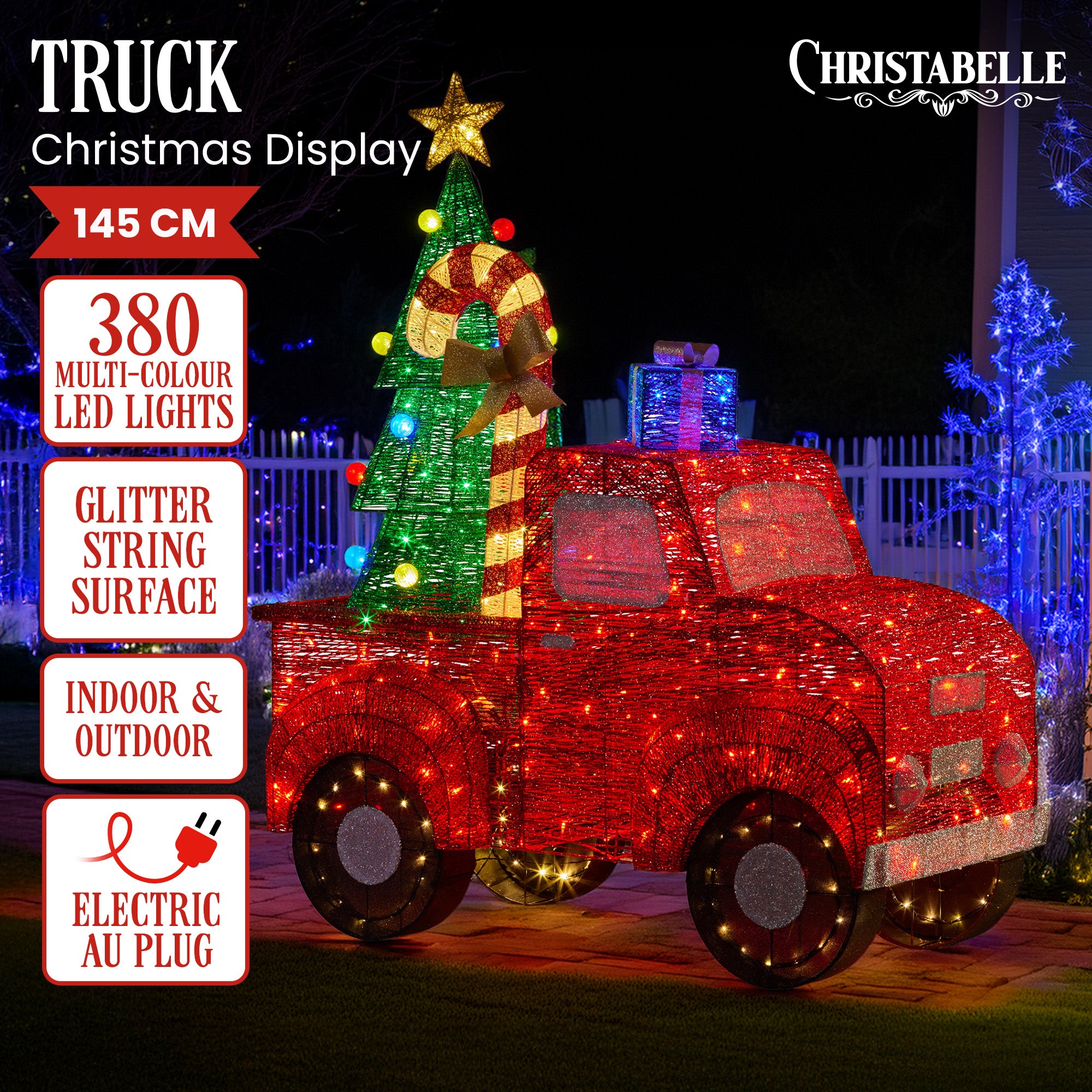 Christmas Decorations: Christabelle 1.4m Christmas Tree Truck Indoor Outdoor Display Decoration LED Lights Front Yard Lawn Statue Ornament