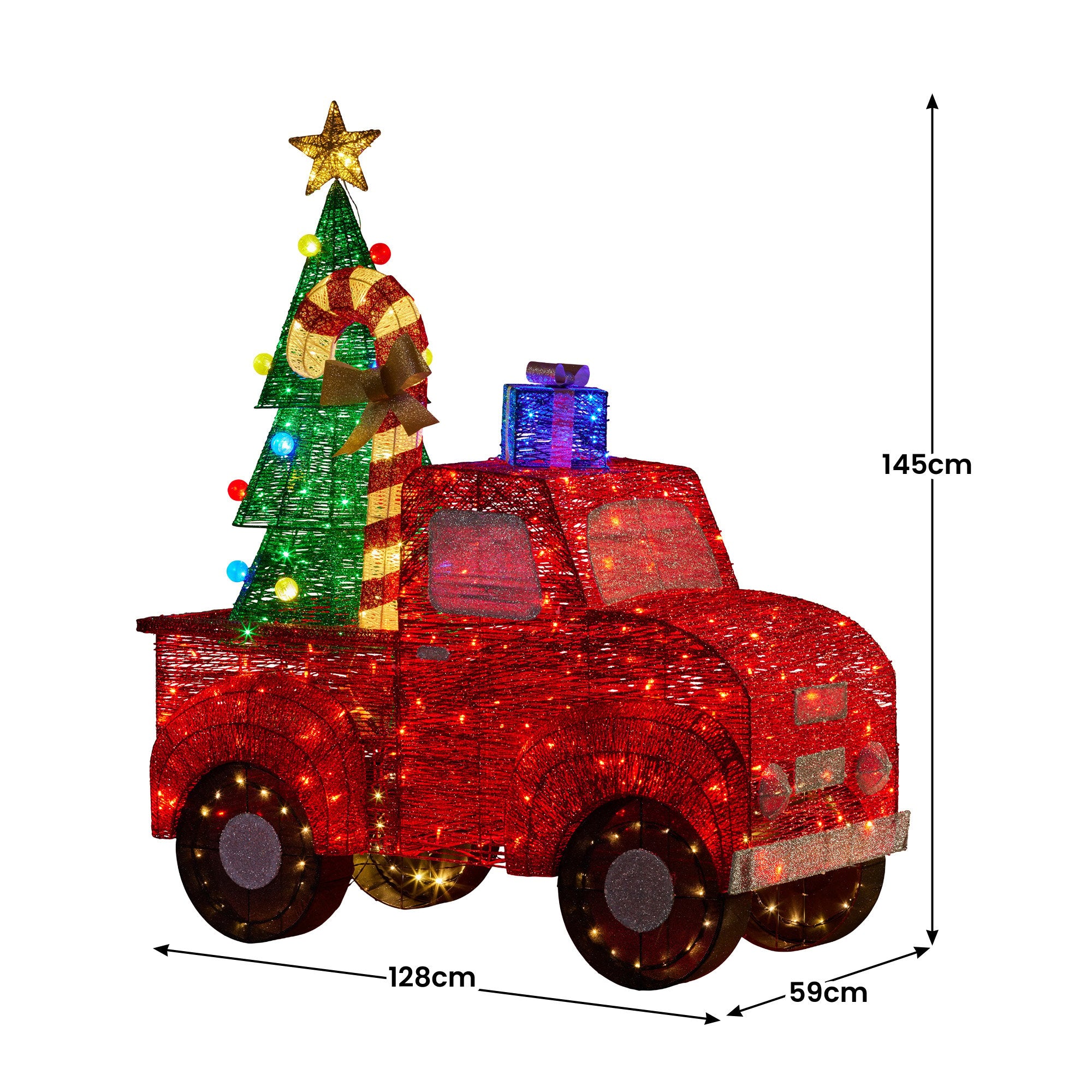 Christmas Decorations: Christabelle 1.4m Christmas Tree Truck Indoor Outdoor Display Decoration LED Lights Front Yard Lawn Statue Ornament