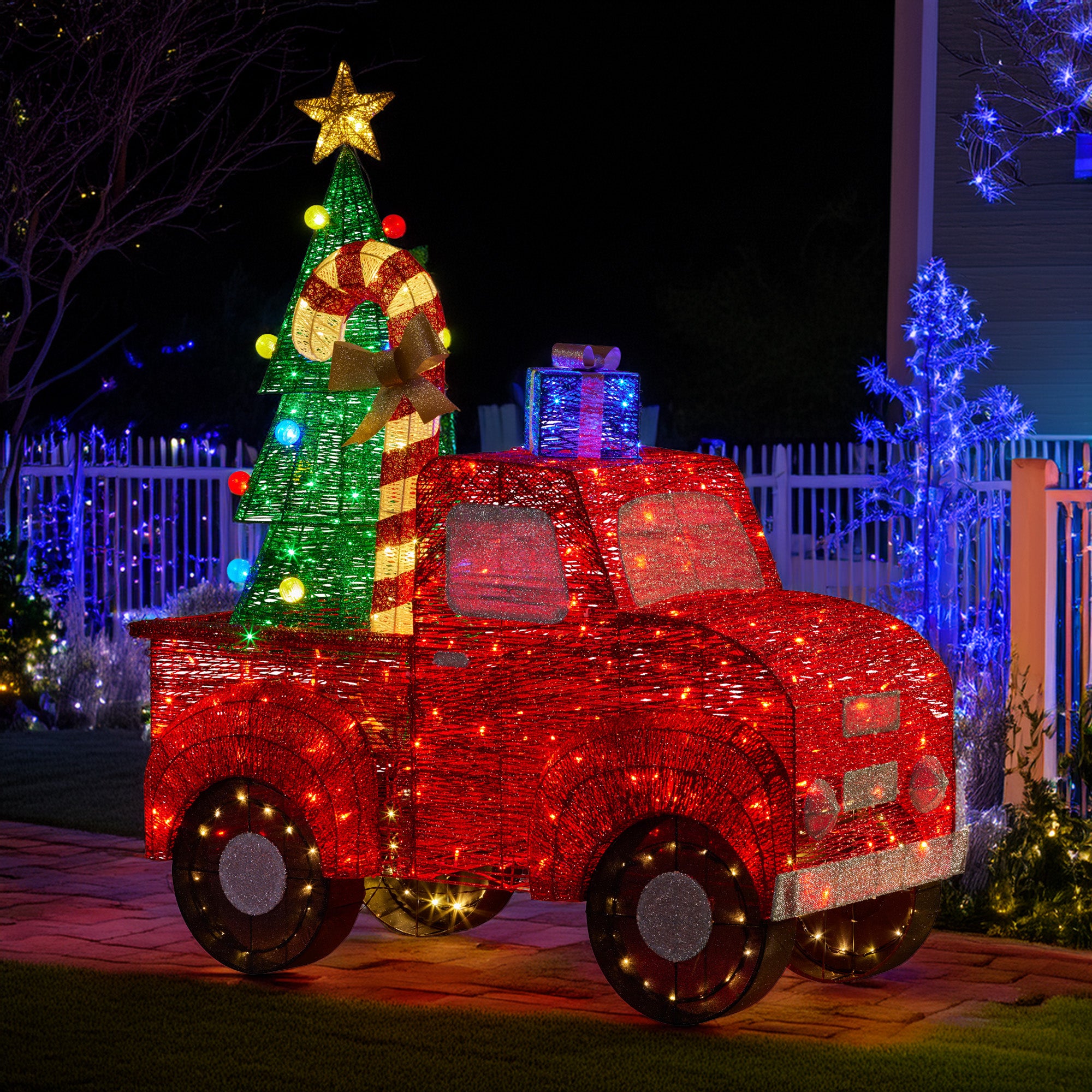 Christmas Decorations: Christabelle 1.4m Christmas Tree Truck Indoor Outdoor Display Decoration LED Lights Front Yard Lawn Statue Ornament