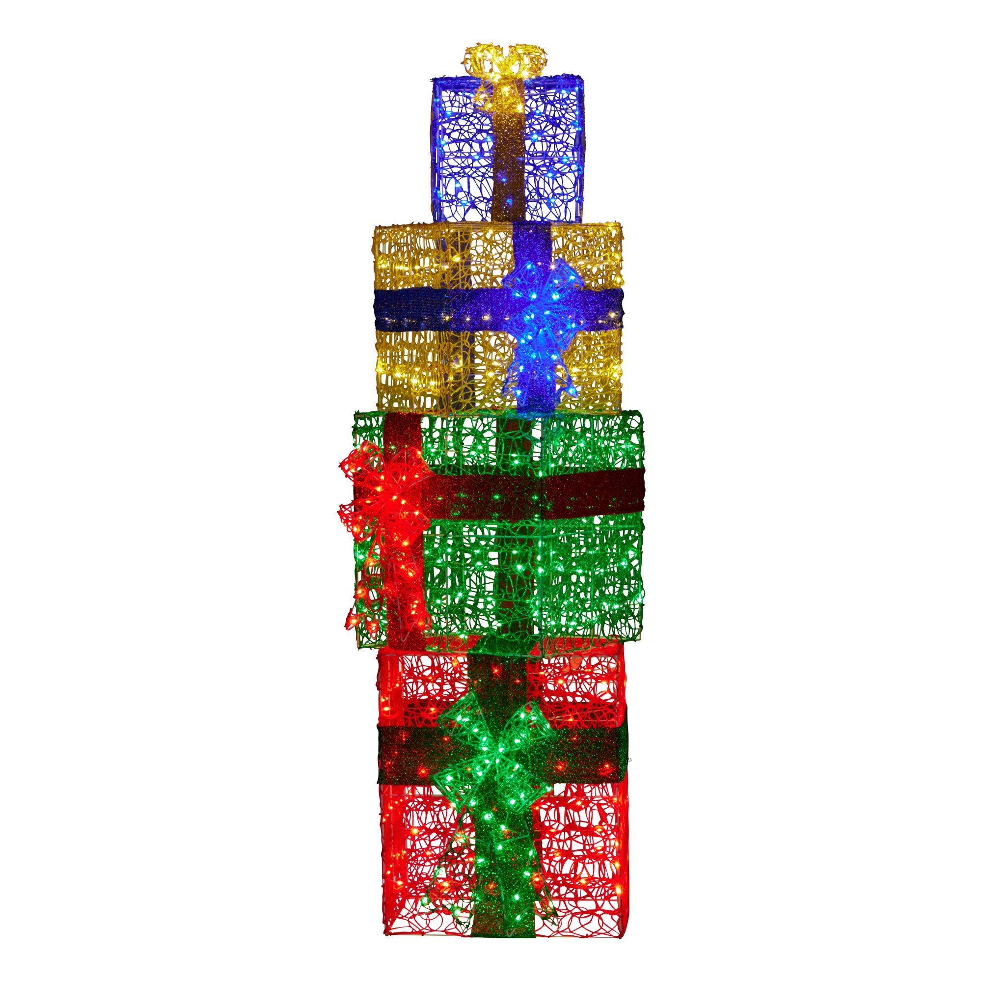 Christmas Decorations: Christabelle 190cm 4-piece Gift Stack Box Christmas Decor Bows Led Lights Xmas