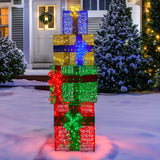 Christmas Decorations: Christabelle 190cm 4-piece Gift Stack Box Christmas Decor Bows Led Lights Xmas