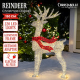 Christmas Decorations: Christabelle Large 1.5m Christmas Reindeer Outdoor Indoor Light-Up Display Decoration Lawn Statue LED Lights Red Bow