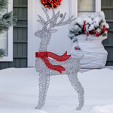 Christmas Decorations: Christabelle Large 1.5m Christmas Reindeer Outdoor Indoor Light-Up Display Decoration Lawn Statue LED Lights Red Bow