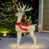 Christmas Decorations: Christabelle Large 1.5m Christmas Reindeer Outdoor Indoor Light-Up Display Decoration Lawn Statue LED Lights Red Bow