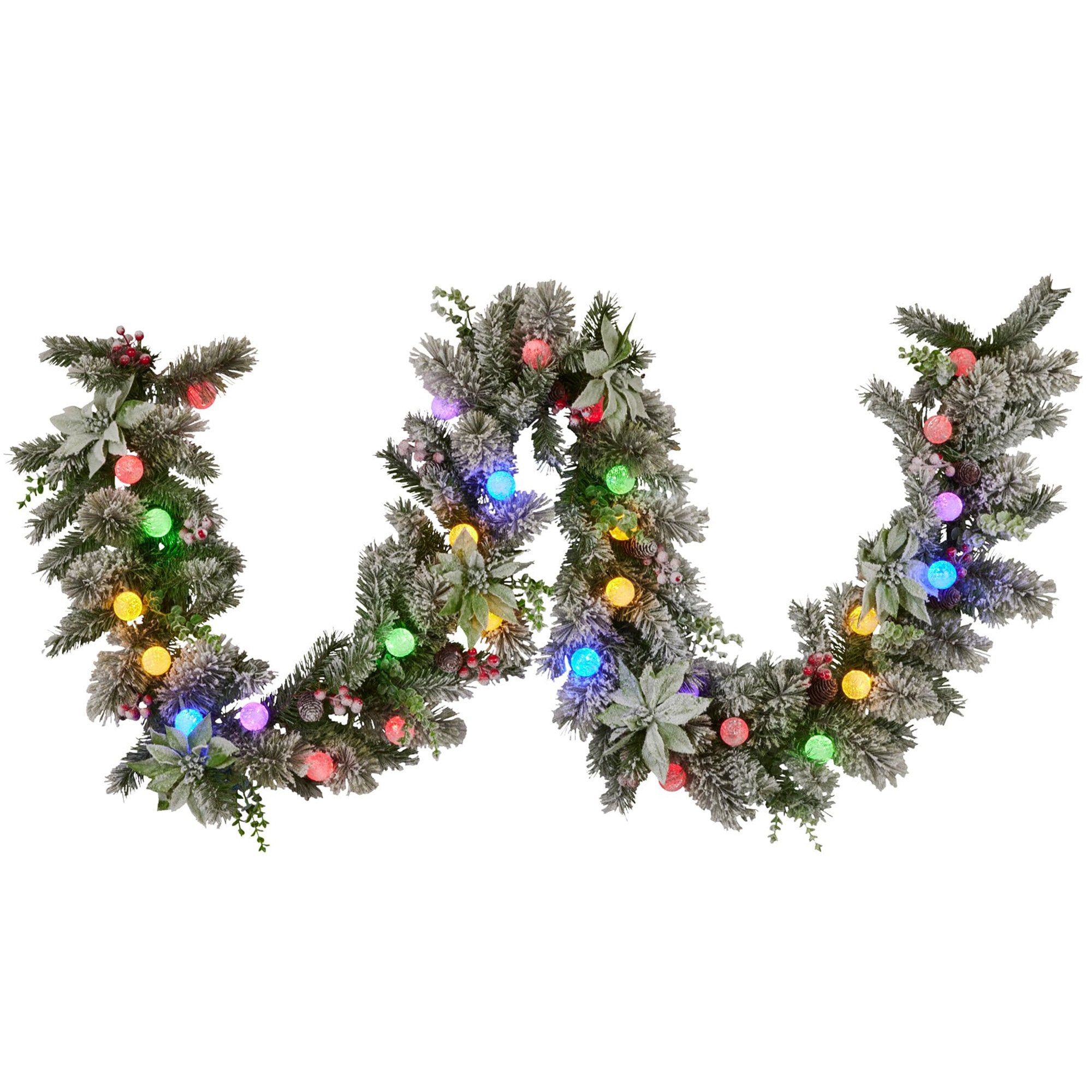 Christmas Wreaths & Garlands: Swishmas 274cm Snowy Crown Pine Pre-Lit Multicolour Christmas Garland