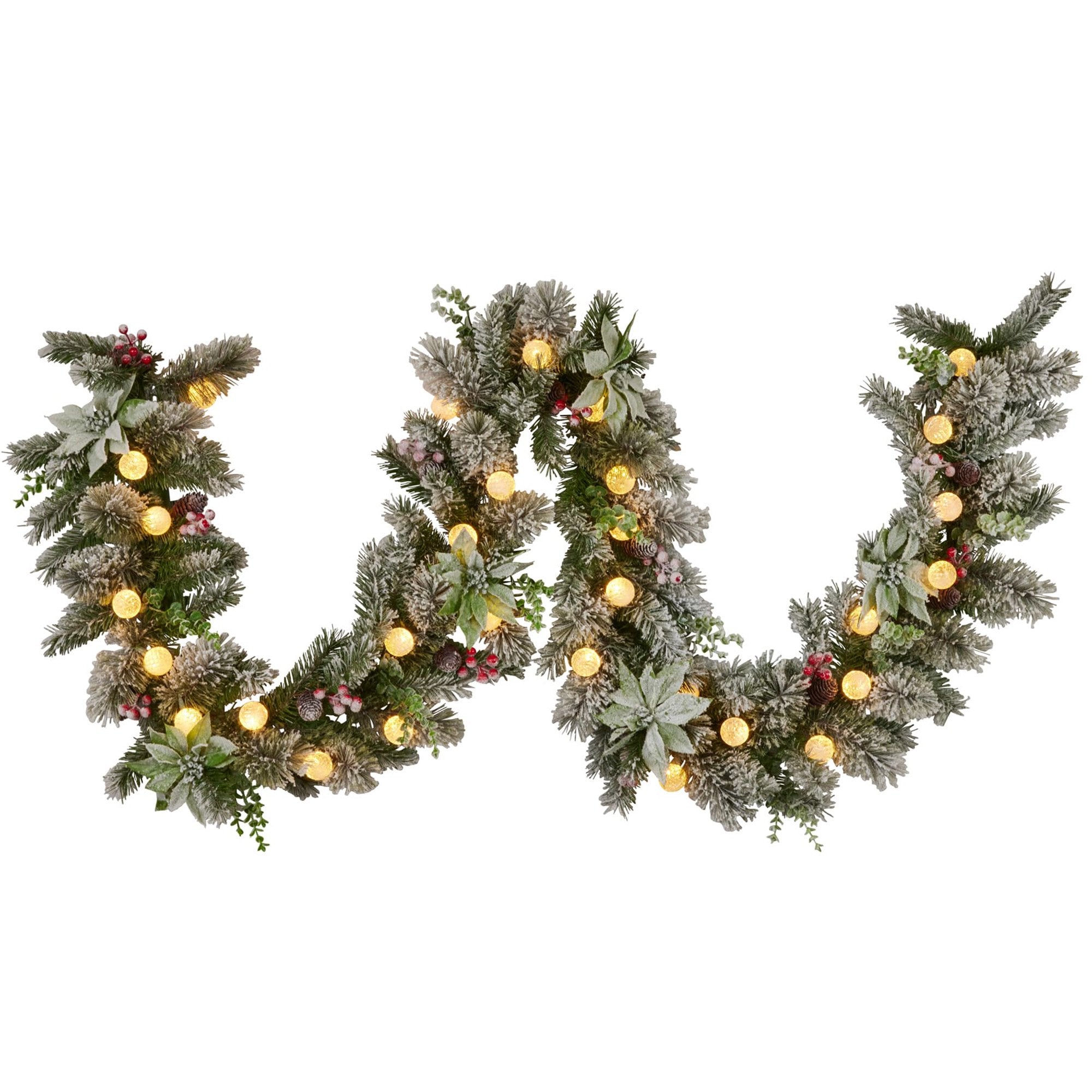 Christmas Wreaths & Garlands: Swishmas 274cm Snowy Crown Pine Pre-Lit Multicolour Christmas Garland