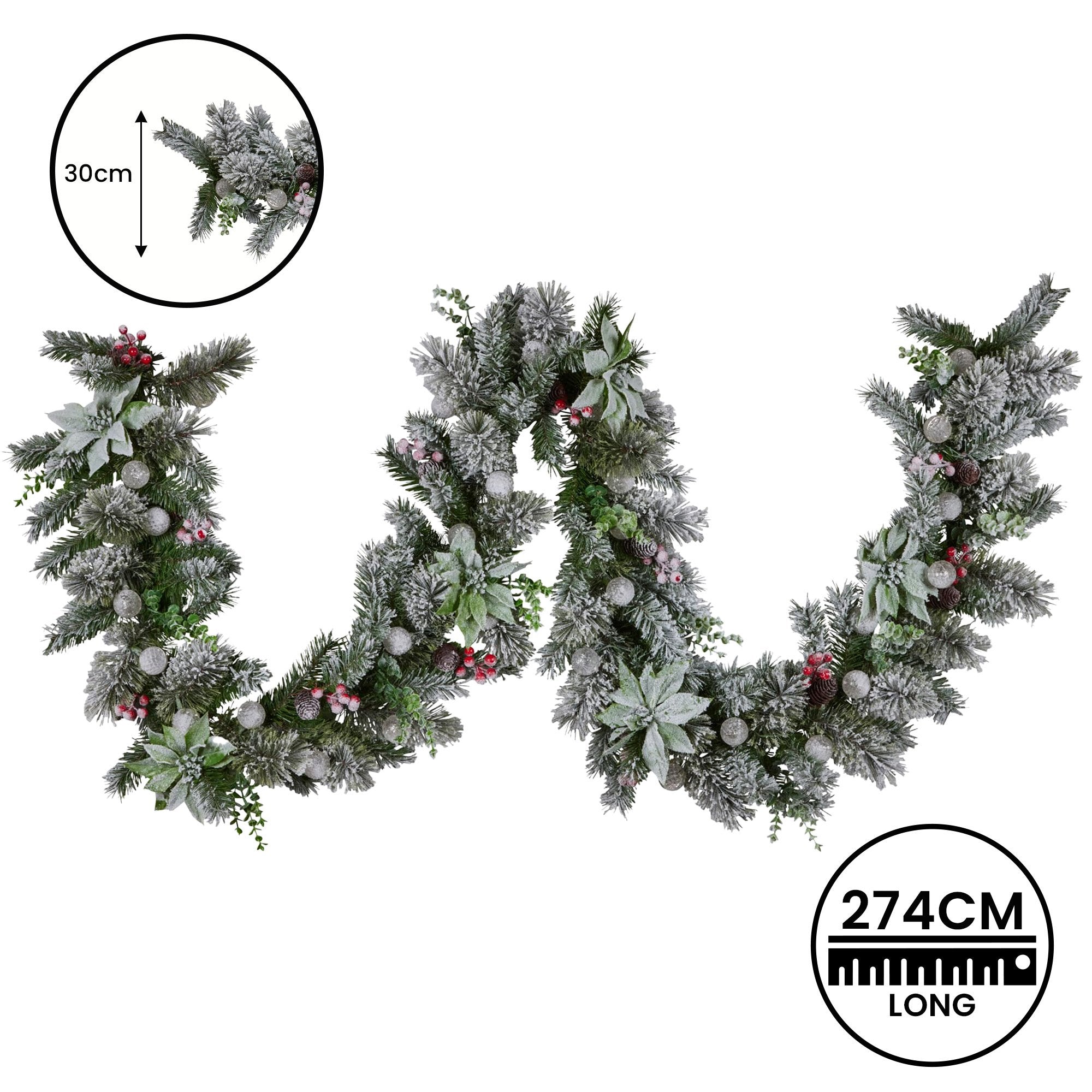 Christmas Wreaths & Garlands: Swishmas 274cm Snowy Crown Pine Pre-Lit Multicolour Christmas Garland