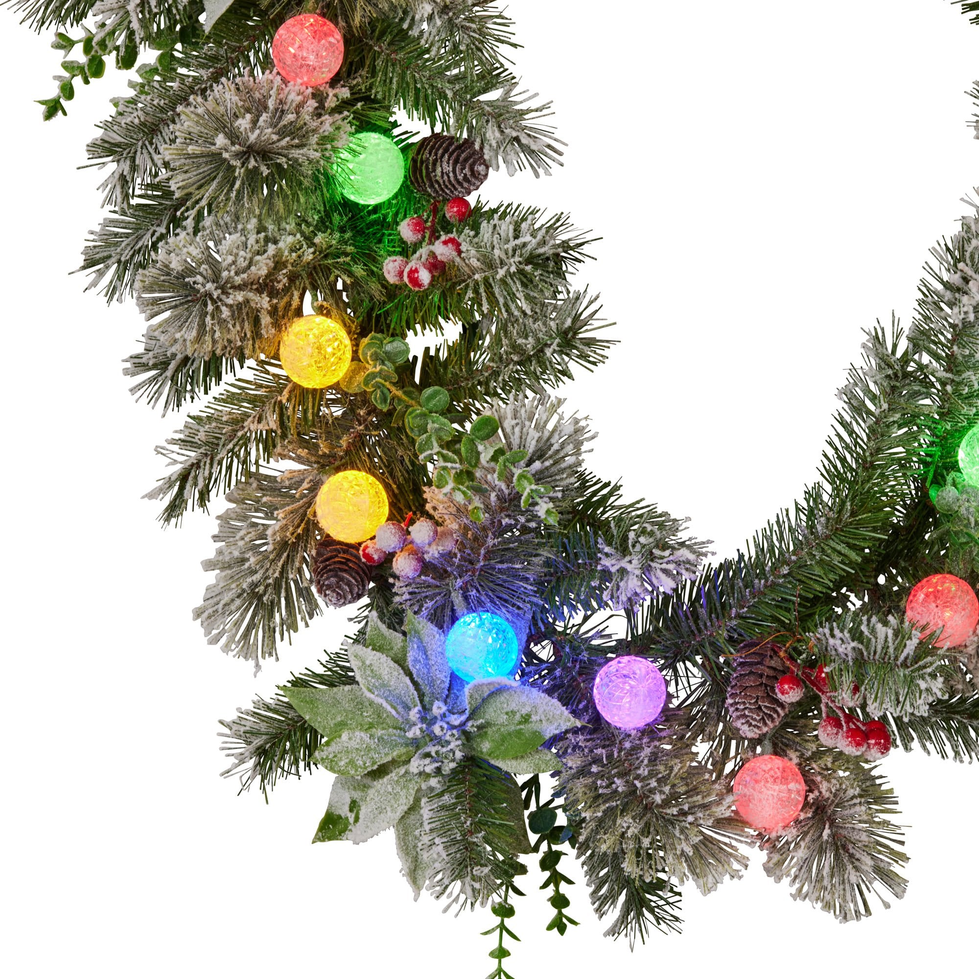 Christmas Wreaths & Garlands: Swishmas 274cm Snowy Crown Pine Pre-Lit Multicolour Christmas Garland