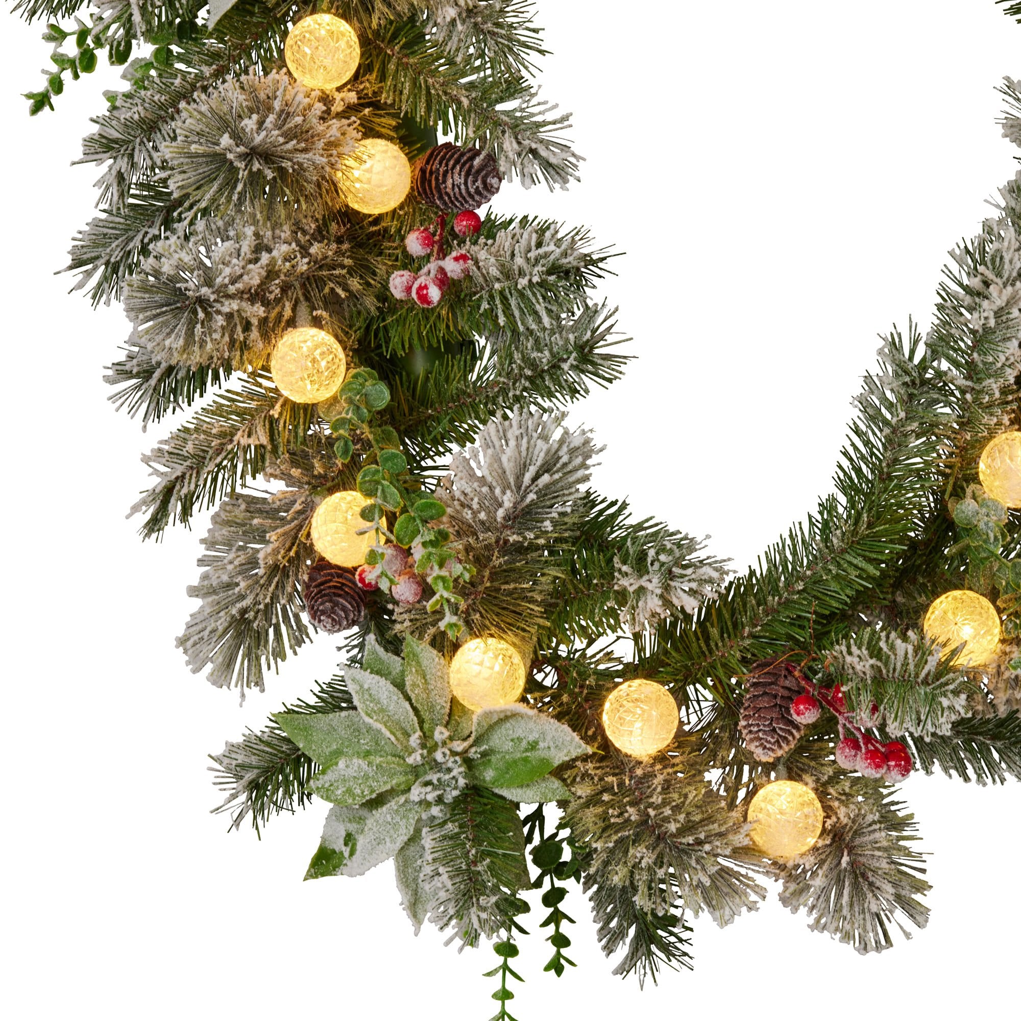 Christmas Wreaths & Garlands: Swishmas 274cm Snowy Crown Pine Pre-Lit Multicolour Christmas Garland