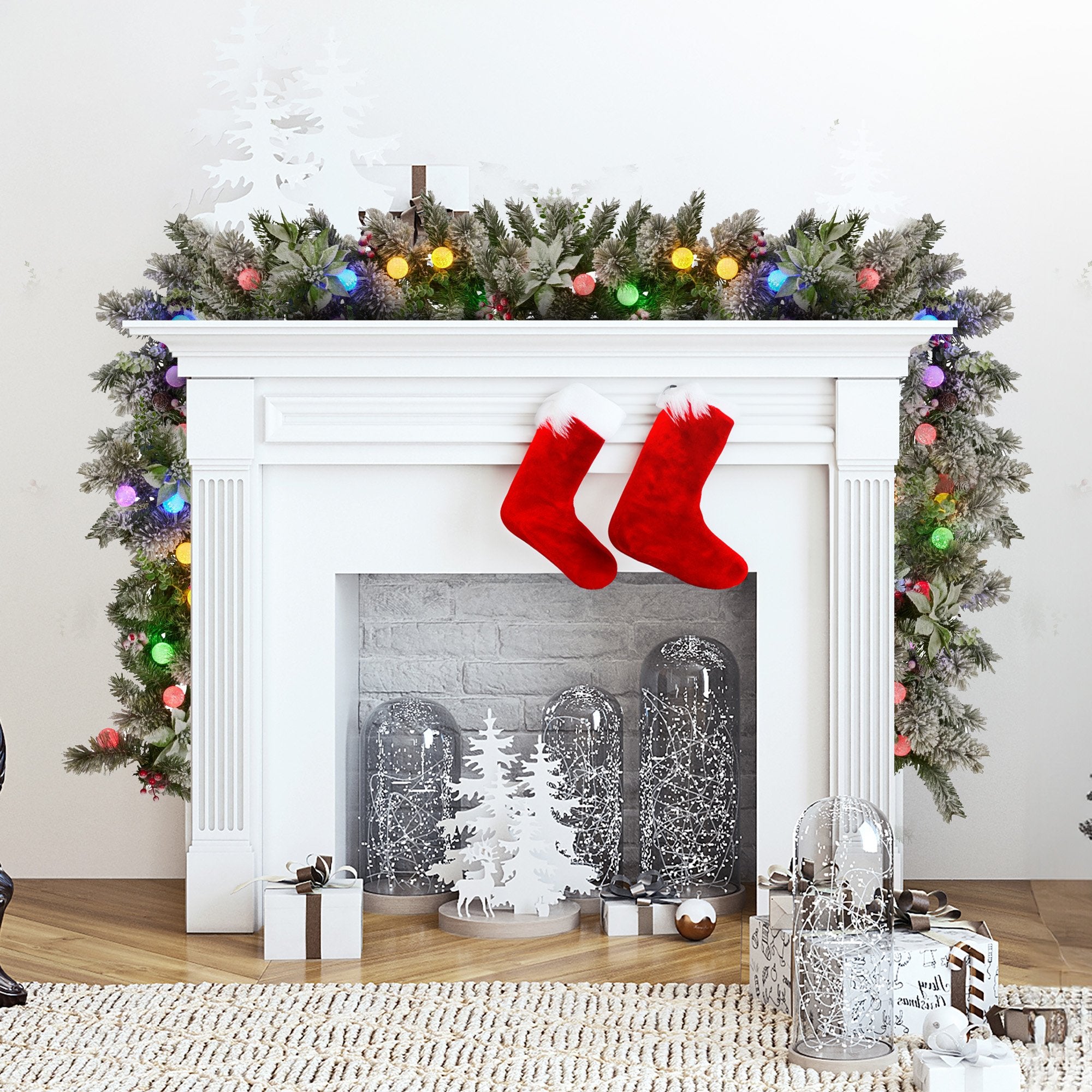 Christmas Wreaths & Garlands: Swishmas 274cm Snowy Crown Pine Pre-Lit Multicolour Christmas Garland