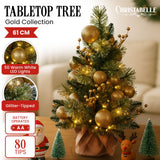 Christmas Trees: Christabelle 61cm Battery-operated Christmas Tree Warm Lights Led Table Top Gold