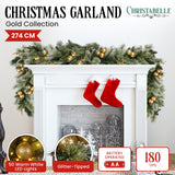 Christmas Wreaths & Garlands: Christabelle 2.7m Christmas Garland with Gold Baubles and LED Lights Mantle Decoration Ornament