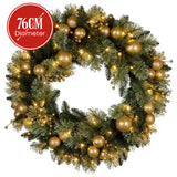 Christmas Wreaths & Garlands: Christabelle 76cm Christmas Wreath Glittery Tipped with LED Lights and Golden Baubles Front Door Decoration Ornament