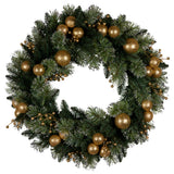 Christmas Wreaths & Garlands: Christabelle 76cm Christmas Wreath Glittery Tipped with LED Lights and Golden Baubles Front Door Decoration Ornament