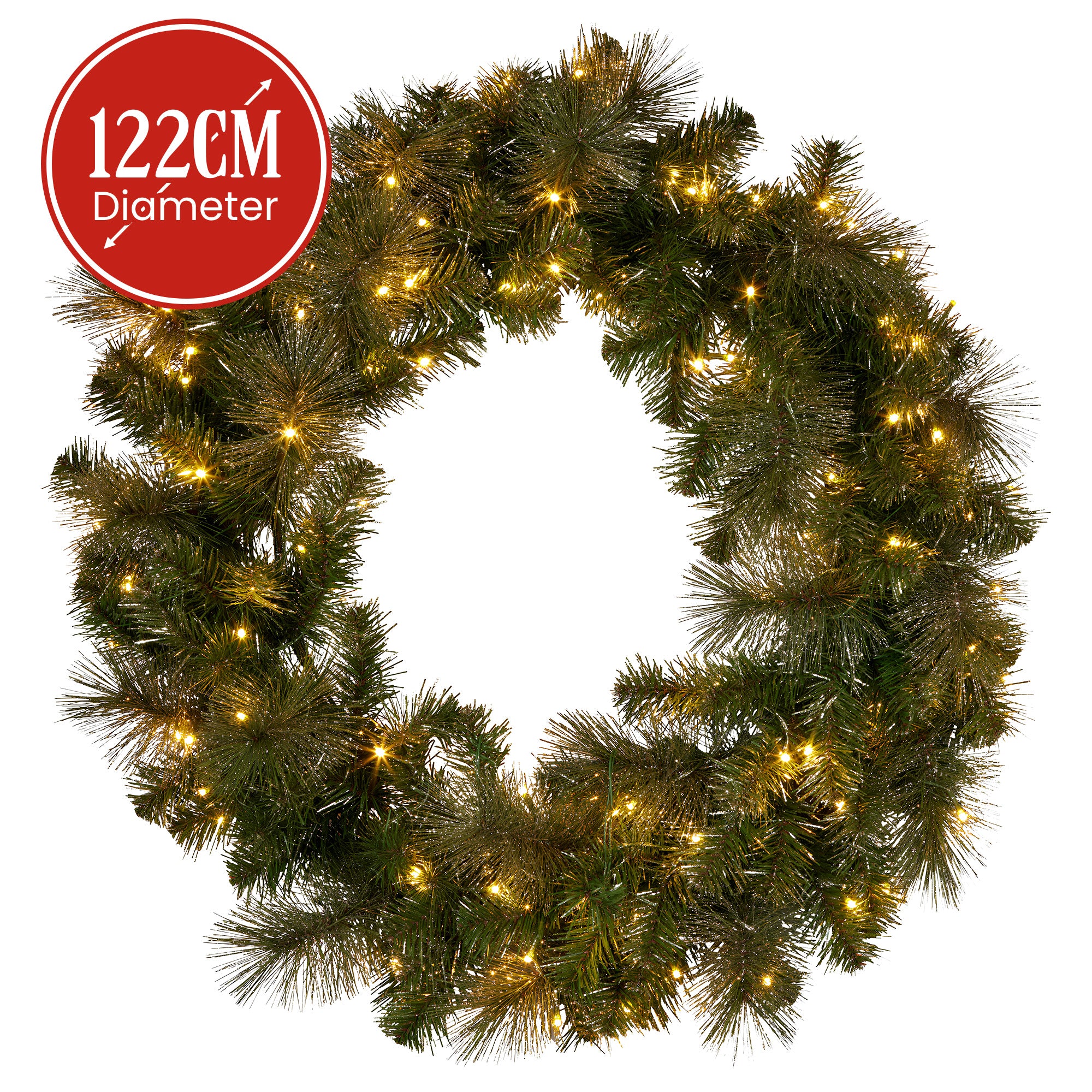 Christmas Wreaths & Garlands: Christabelle 1.22m Split 2pc Christmas Wreath with LED Lights Pine Dual Front Doors Decoration Ornament