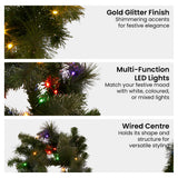 Christmas Wreaths & Garlands: Christabelle 2.7m Christmas Garland with LED Lights Glittery Gold Pine Mantle Decoration Ornament