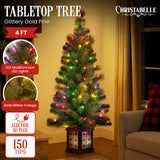 Christmas Trees: Christabelle 4ft Christmas Tree Glittery Gold Pine Led Multi Lights Xmas Decor