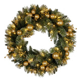 Christmas Wreaths & Garlands: Christabelle 61cm Christmas Wreath with LED Lights Glittery Gold Pine re-Lit Front Door Decoration Ornament