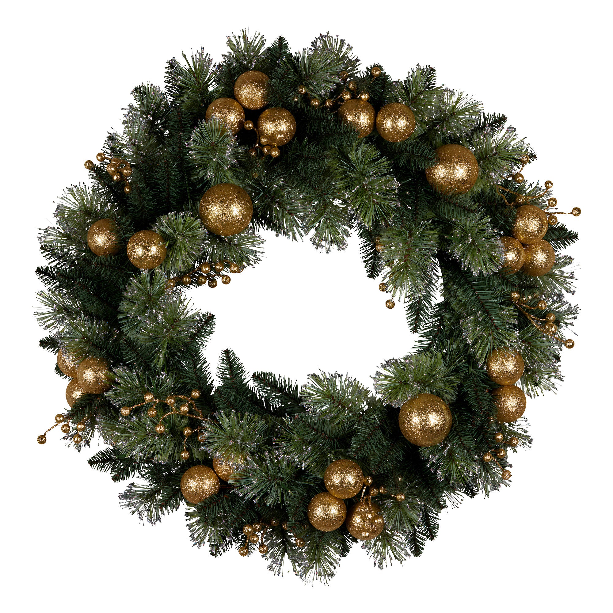 Christmas Wreaths & Garlands: Christabelle 61cm Christmas Wreath with LED Lights Glittery Gold Pine re-Lit Front Door Decoration Ornament