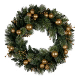 Christmas Wreaths & Garlands: Christabelle 61cm Christmas Wreath with LED Lights Glittery Gold Pine re-Lit Front Door Decoration Ornament
