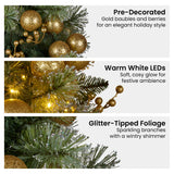 Christmas Wreaths & Garlands: Christabelle 61cm Christmas Wreath with LED Lights Glittery Gold Pine re-Lit Front Door Decoration Ornament