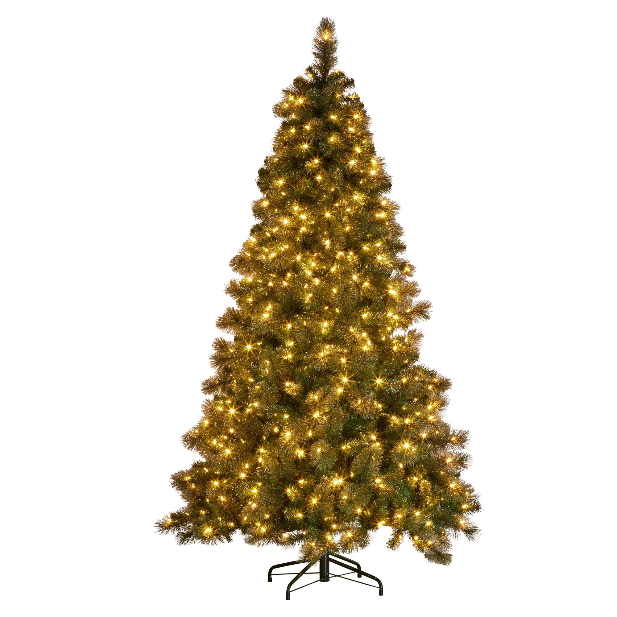 Christmas Trees: Christabelle 7.5ft Christmas Tree Glittery Gold Pine Led Multi-functional Lights
