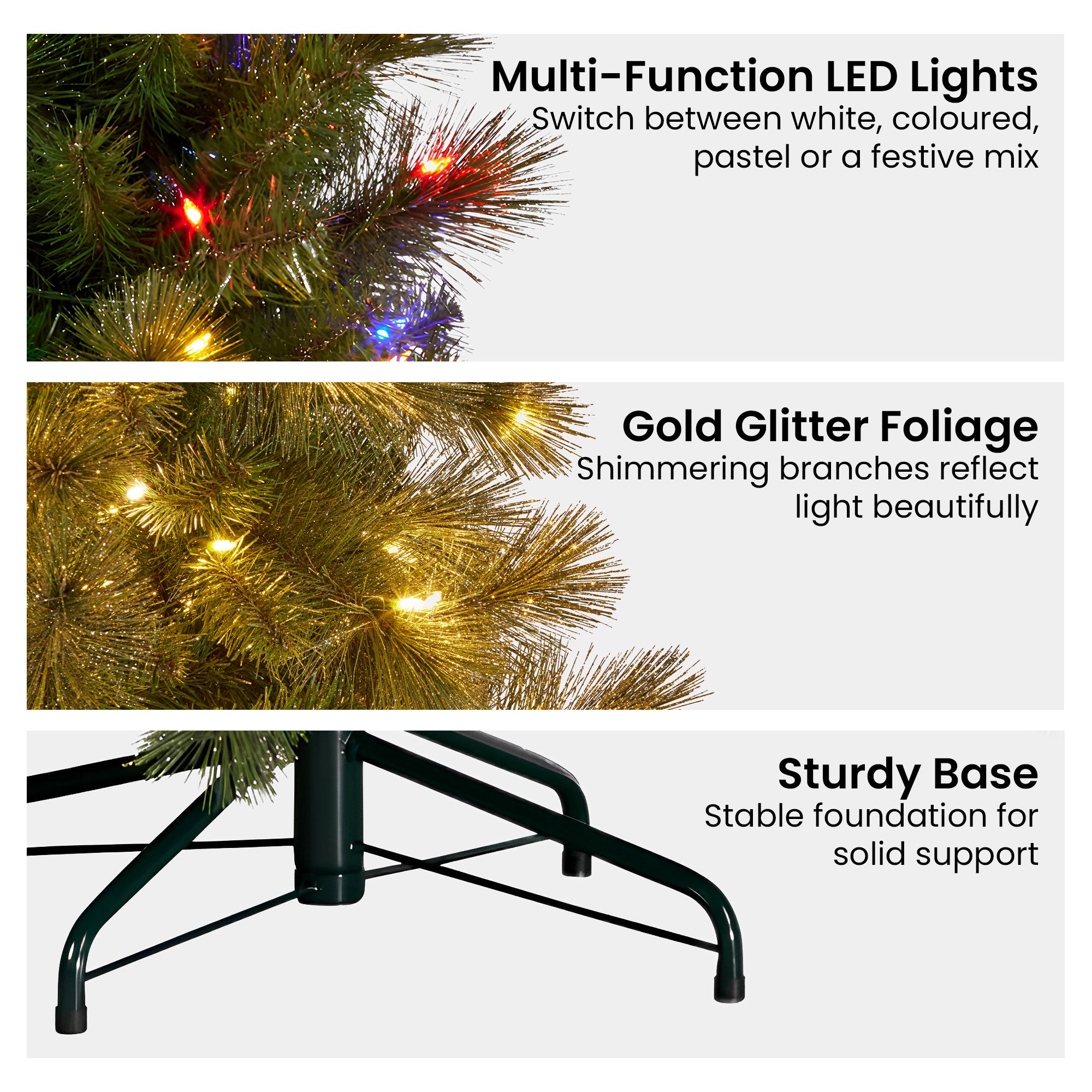 Christmas Trees: Christabelle 7.5ft Christmas Tree Glittery Gold Pine Led Multi-functional Lights