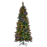 Christmas Trees: Christabelle 7.5ft Christmas Tree Slim Glittery Gold Pine Led Lights Xmas Decor