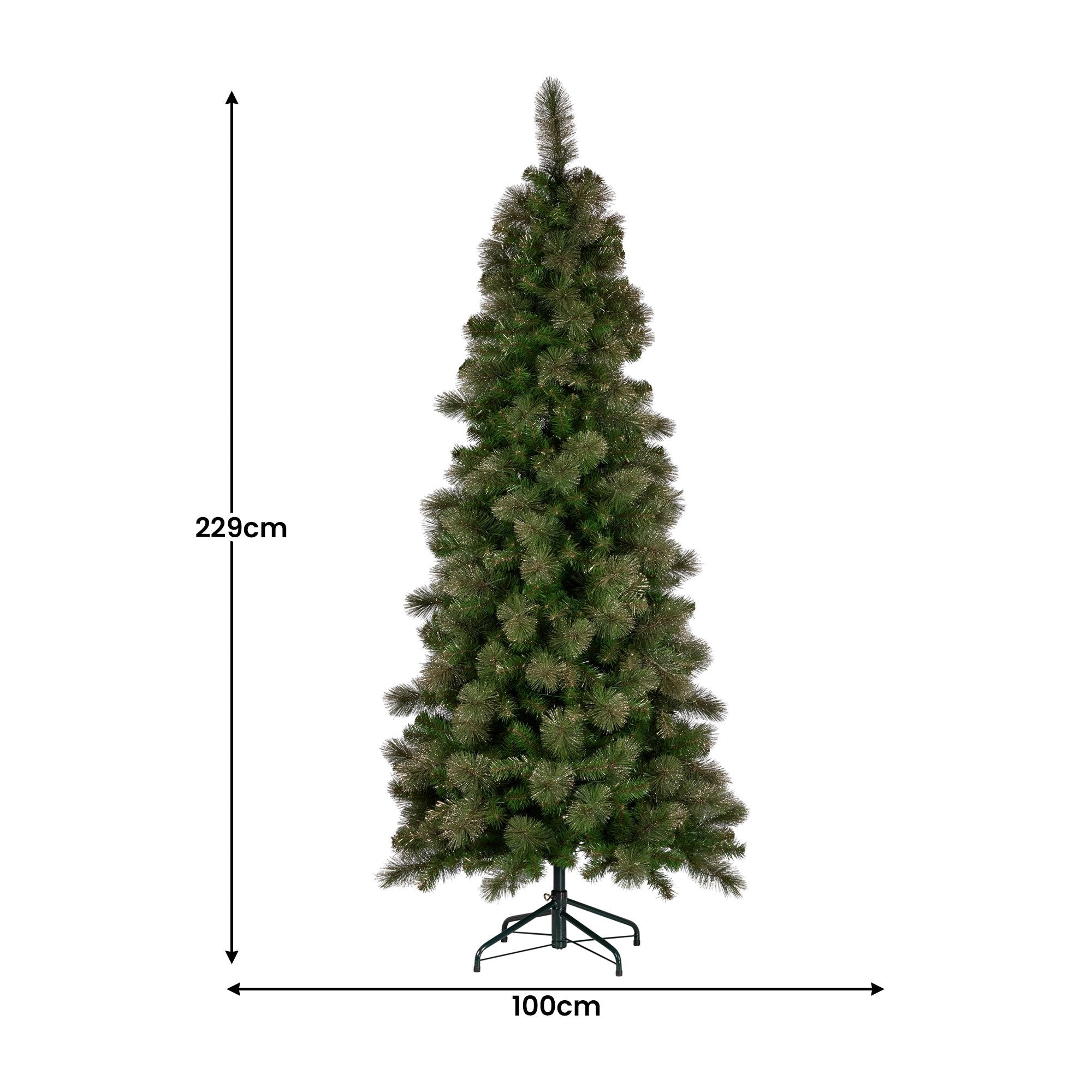 Christmas Trees: Christabelle 7.5ft Christmas Tree Slim Glittery Gold Pine Led Lights Xmas Decor