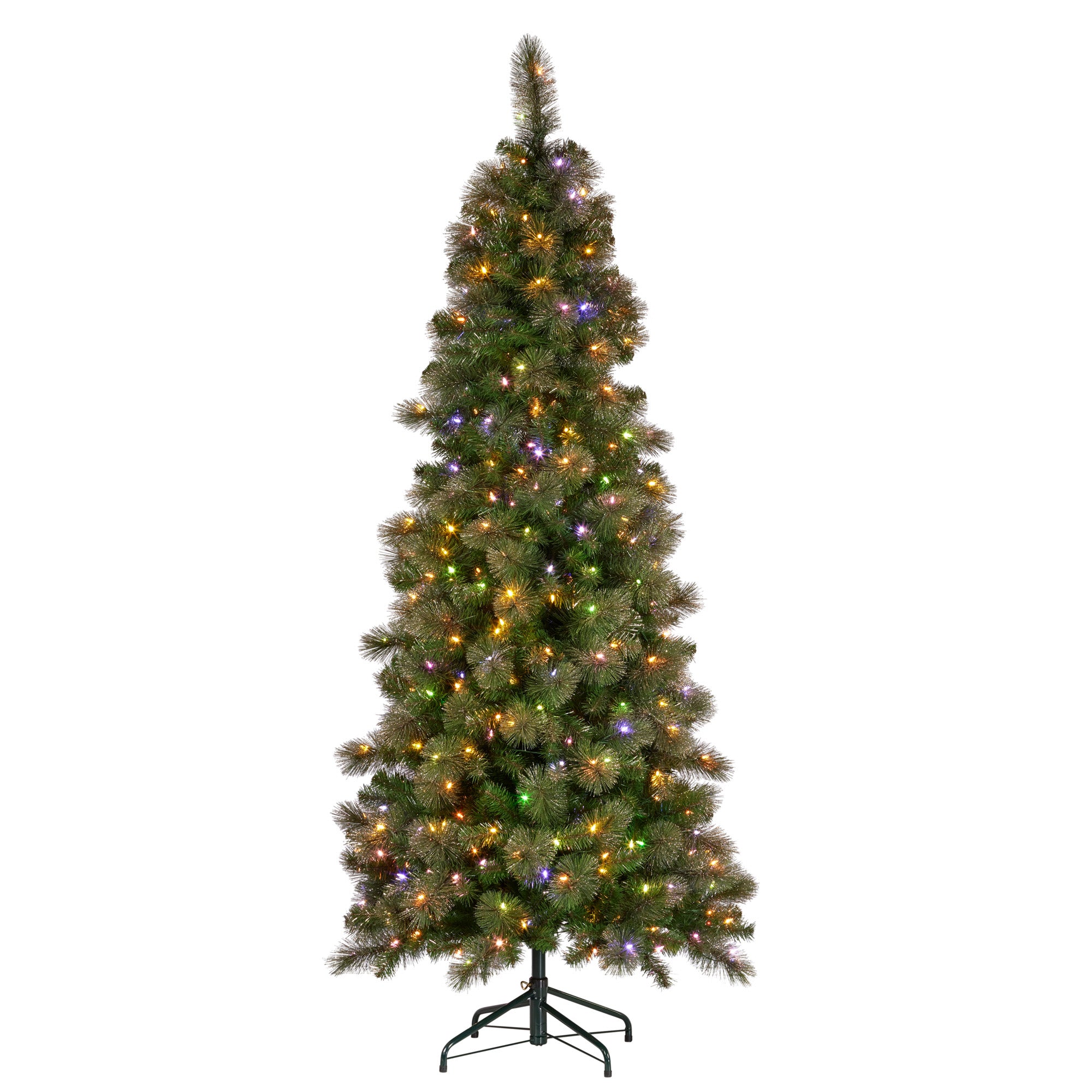 Christmas Trees: Christabelle 7.5ft Christmas Tree Slim Glittery Gold Pine Led Lights Xmas Decor