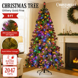 Christmas Trees: Christabelle 9ft Christmas Tree Glittery Gold Pine Needles 850 Led Lights Xmas