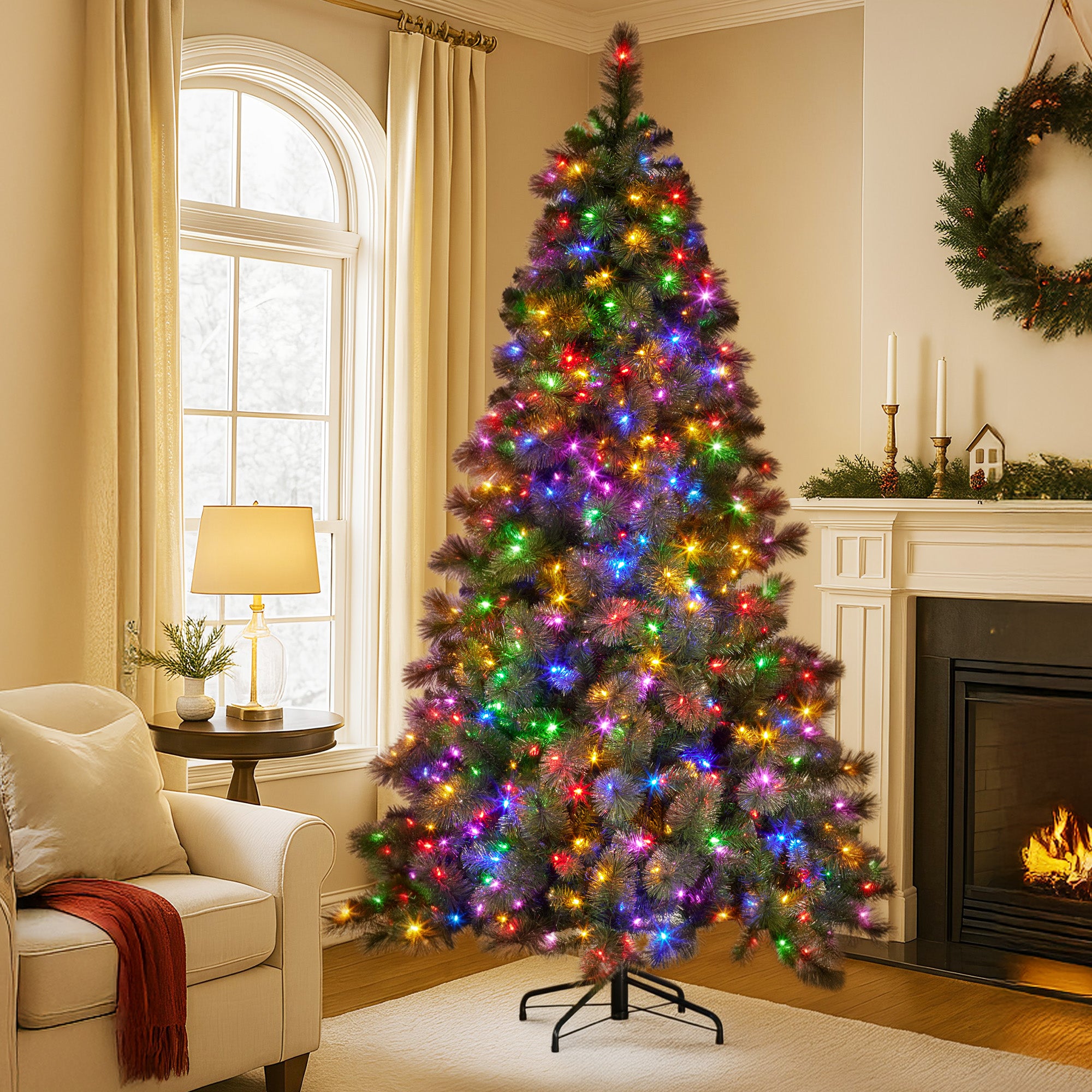 Christmas Trees: Christabelle 9ft Christmas Tree Glittery Gold Pine Needles 850 Led Lights Xmas