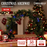 Christmas Wreaths & Garlands: Christabelle 60cm Tabletop Christmas Archway Garland with LED Lights Gold Mantle Decoration Ornament