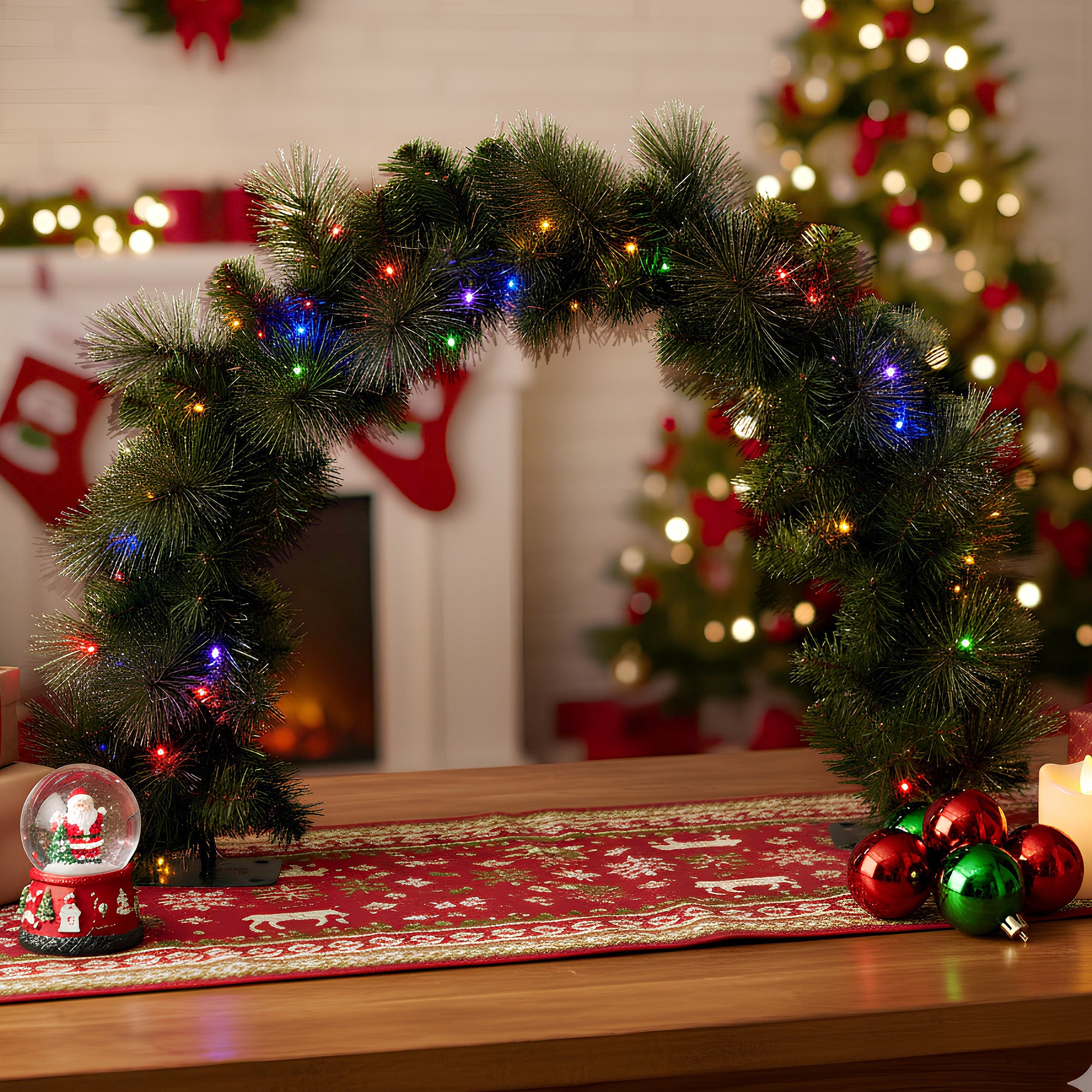 Christmas Wreaths & Garlands: Christabelle 60cm Tabletop Christmas Archway Garland with LED Lights Gold Mantle Decoration Ornament