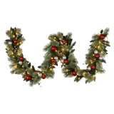 Christmas Wreaths & Garlands: Christabelle 2.7m Christmas Garland with LED Lights and Baubles Mantle Decoration Ornament