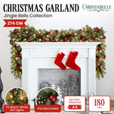 Christmas Wreaths & Garlands: Christabelle 2.7m Christmas Garland with LED Lights and Baubles Mantle Decoration Ornament