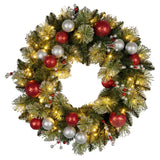 Christmas Wreaths & Garlands: Christabelle Stunning 61cm Christmas Wreath with LED Lights Baubles Berries Red Silver Front Door Decoration