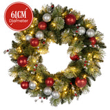Christmas Wreaths & Garlands: Christabelle Stunning 61cm Christmas Wreath with LED Lights Baubles Berries Red Silver Front Door Decoration