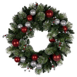 Christmas Wreaths & Garlands: Christabelle Stunning 61cm Christmas Wreath with LED Lights Baubles Berries Red Silver Front Door Decoration