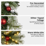 Christmas Wreaths & Garlands: Christabelle Stunning 61cm Christmas Wreath with LED Lights Baubles Berries Red Silver Front Door Decoration