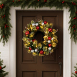 Christmas Wreaths & Garlands: Christabelle Stunning 61cm Christmas Wreath with LED Lights Baubles Berries Red Silver Front Door Decoration